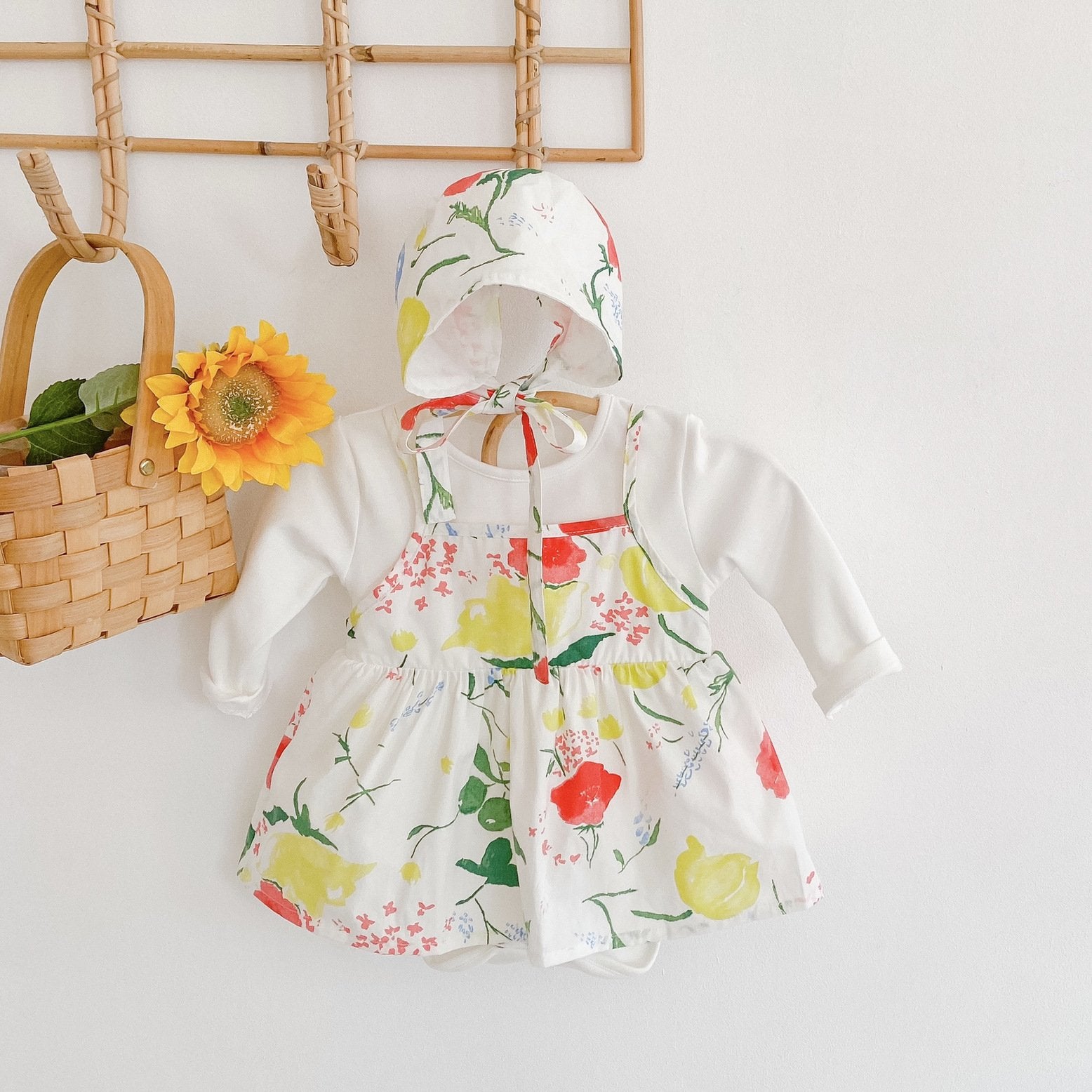 Baby Girls Autumn Printed Fake Two Piece Cotton Jumpsuit Wholesale Baby Rompers