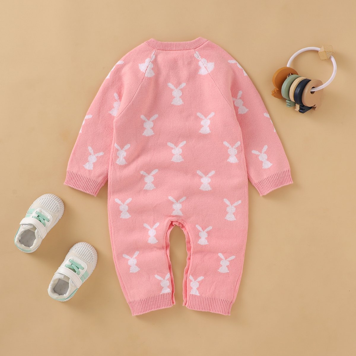 Baby Girls Cute Rabbit Jacquard One-Piece Romper Baby Clothes Wholesale Distributors
