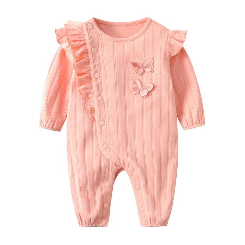 Baby Girls Spring And Autumn Solid Color Flying Sleeve Butterfly Decorative Long Sleeve Jumpsuit Baby Boutique Clothes Wholesale