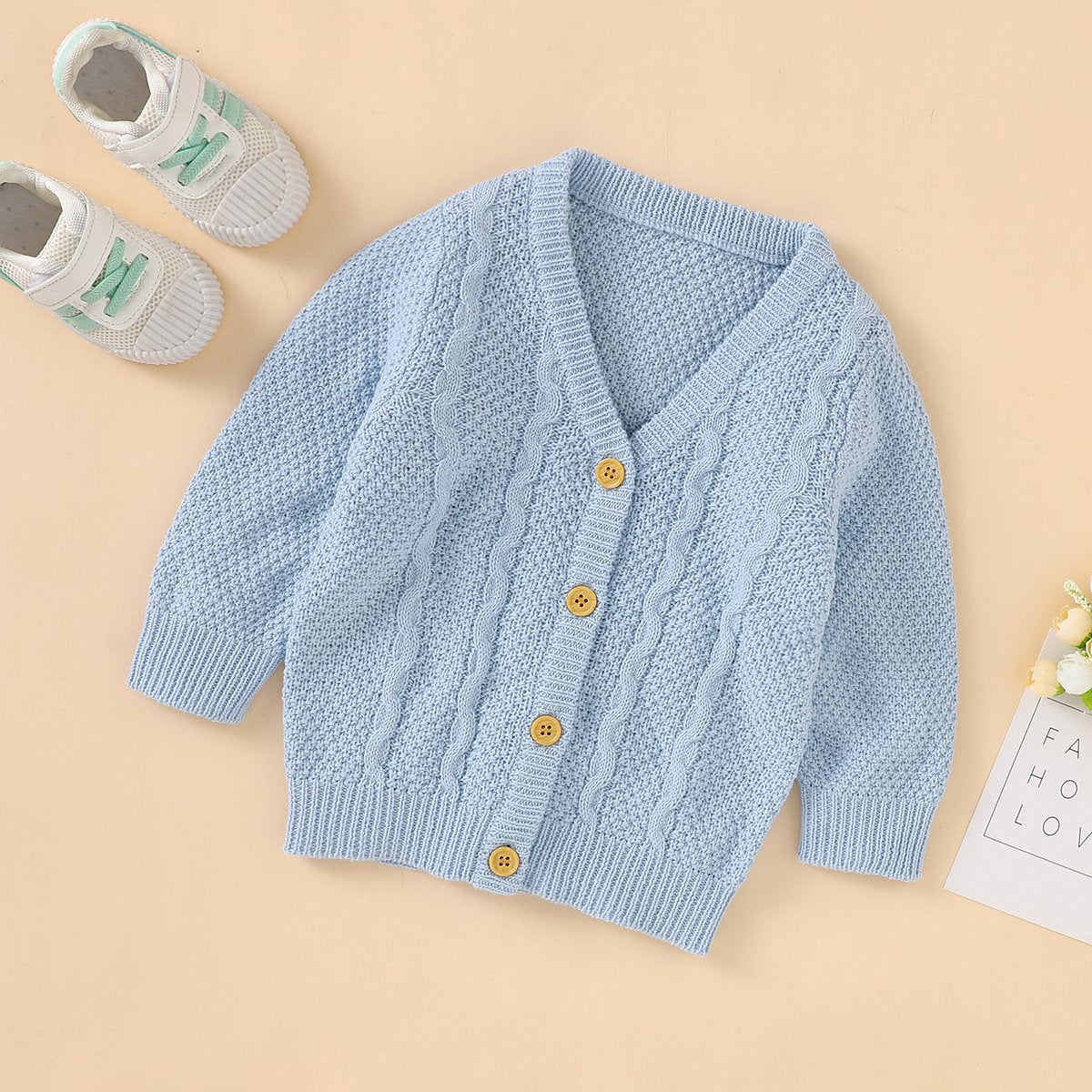 Baby Girls Spring And Autumn Solid Color Knitted Long Sleeved Cardigan Coat Baby Clothes Cheap Wholesale