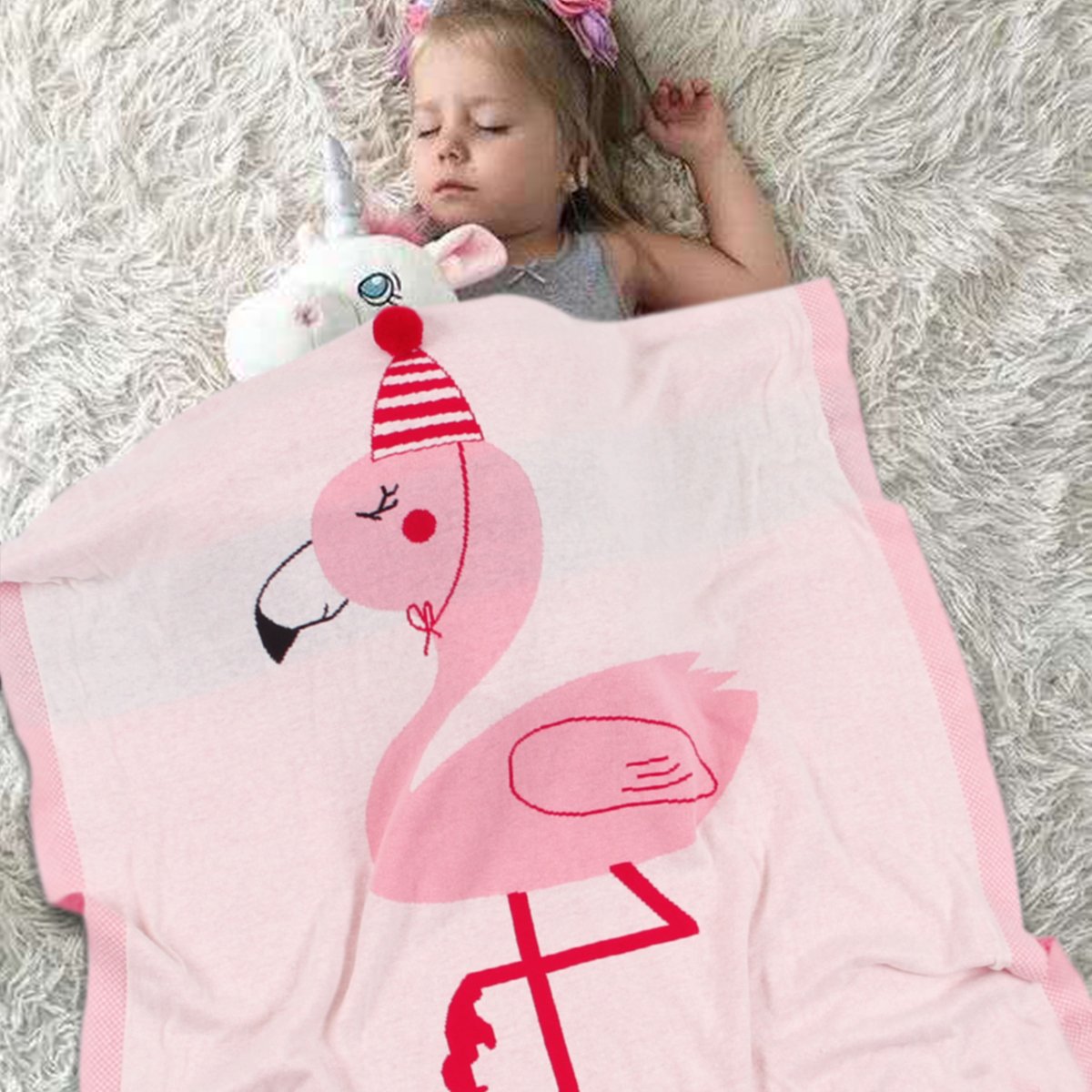 Baby Holding Blanket Stereo Flamingo Blanket Air Conditioning Blanket Children Knitted Cover Blanket Wholesale Baby