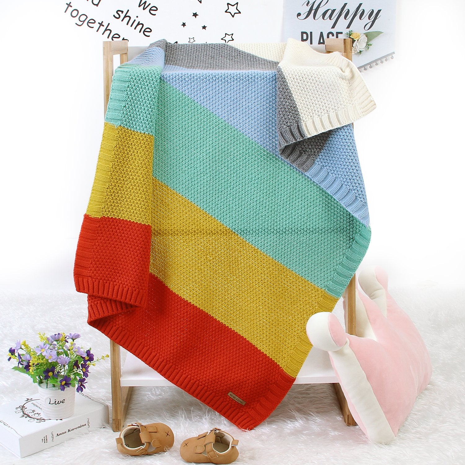 Baby Knitted Rainbow Carpet Blanket Baby Stroller Cover Quilt Baby Clothes Wholesale