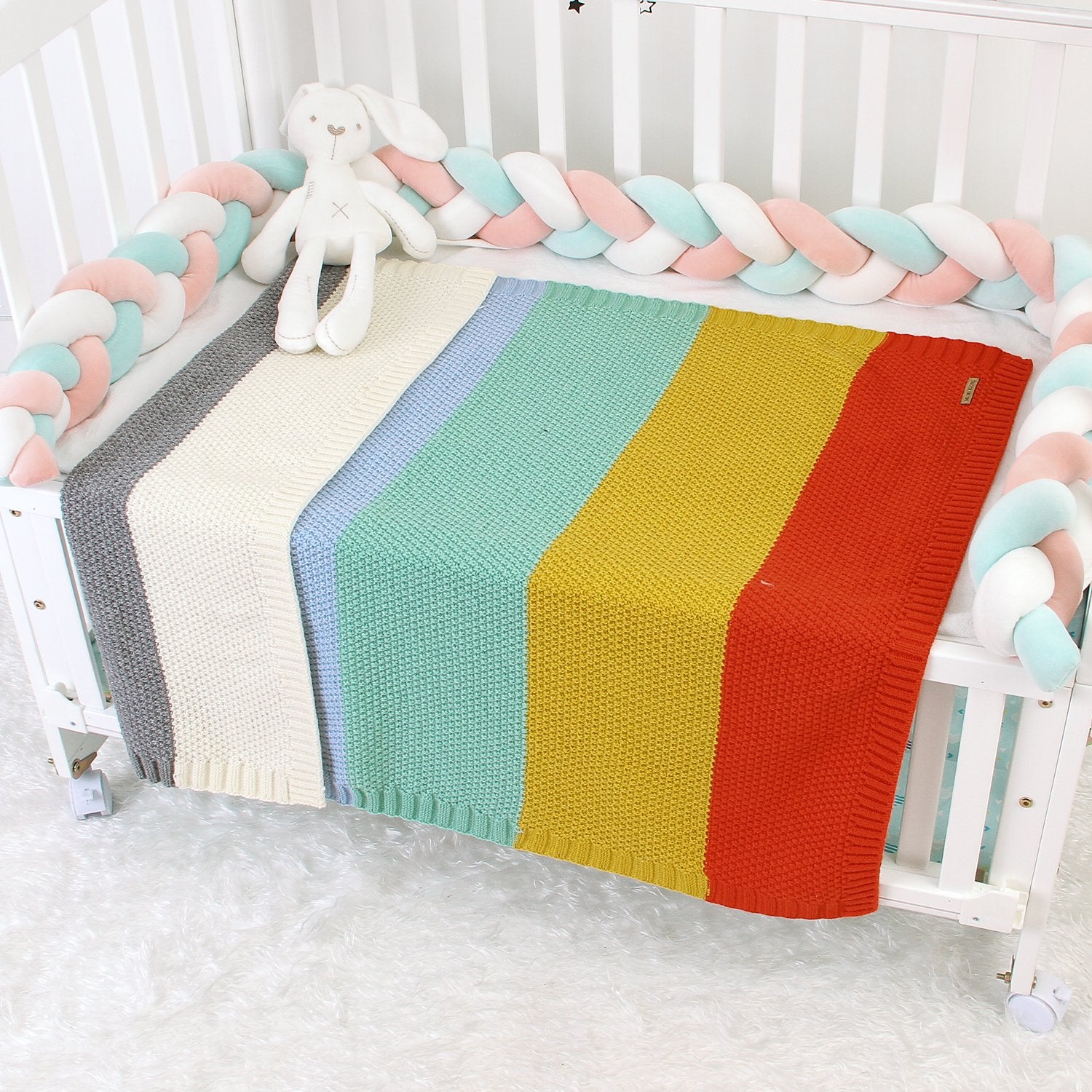 Baby Knitted Rainbow Carpet Blanket Baby Stroller Cover Quilt Baby Clothes Wholesale