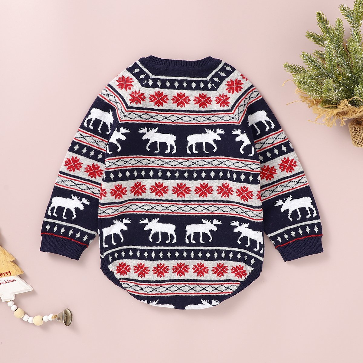 Baby Winter Long Sleeve Christmas Fawn One-Piece Triangle Romper Baby Clothes Wholesale