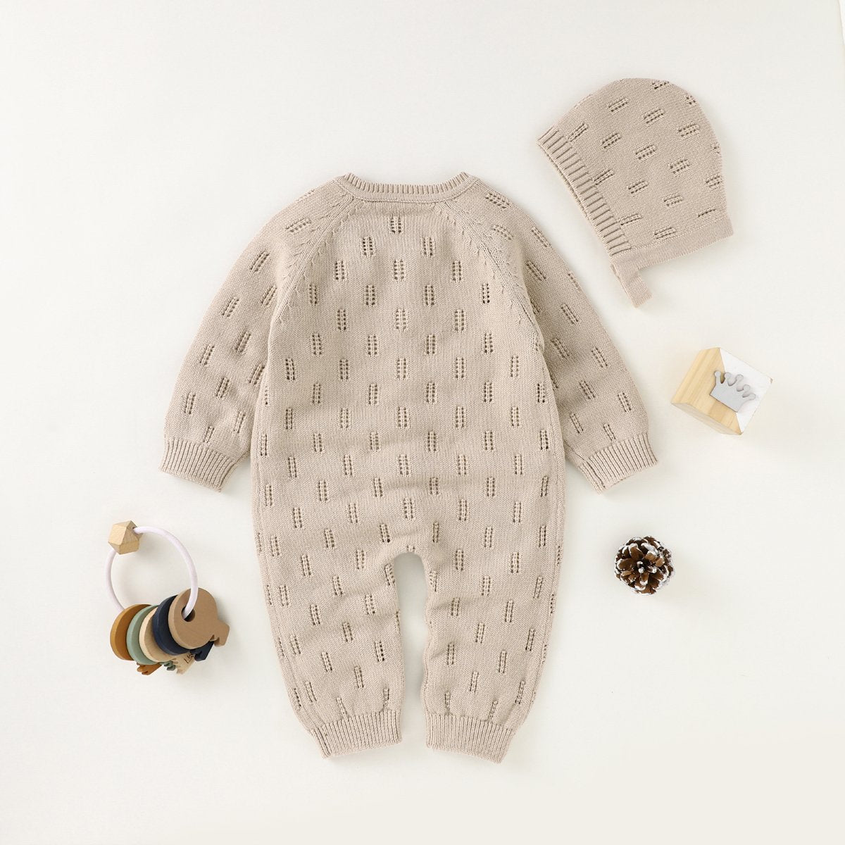 Baby Solid Color Hollow One-Piece Romper + Hat Set Baby Clothes Wholesale