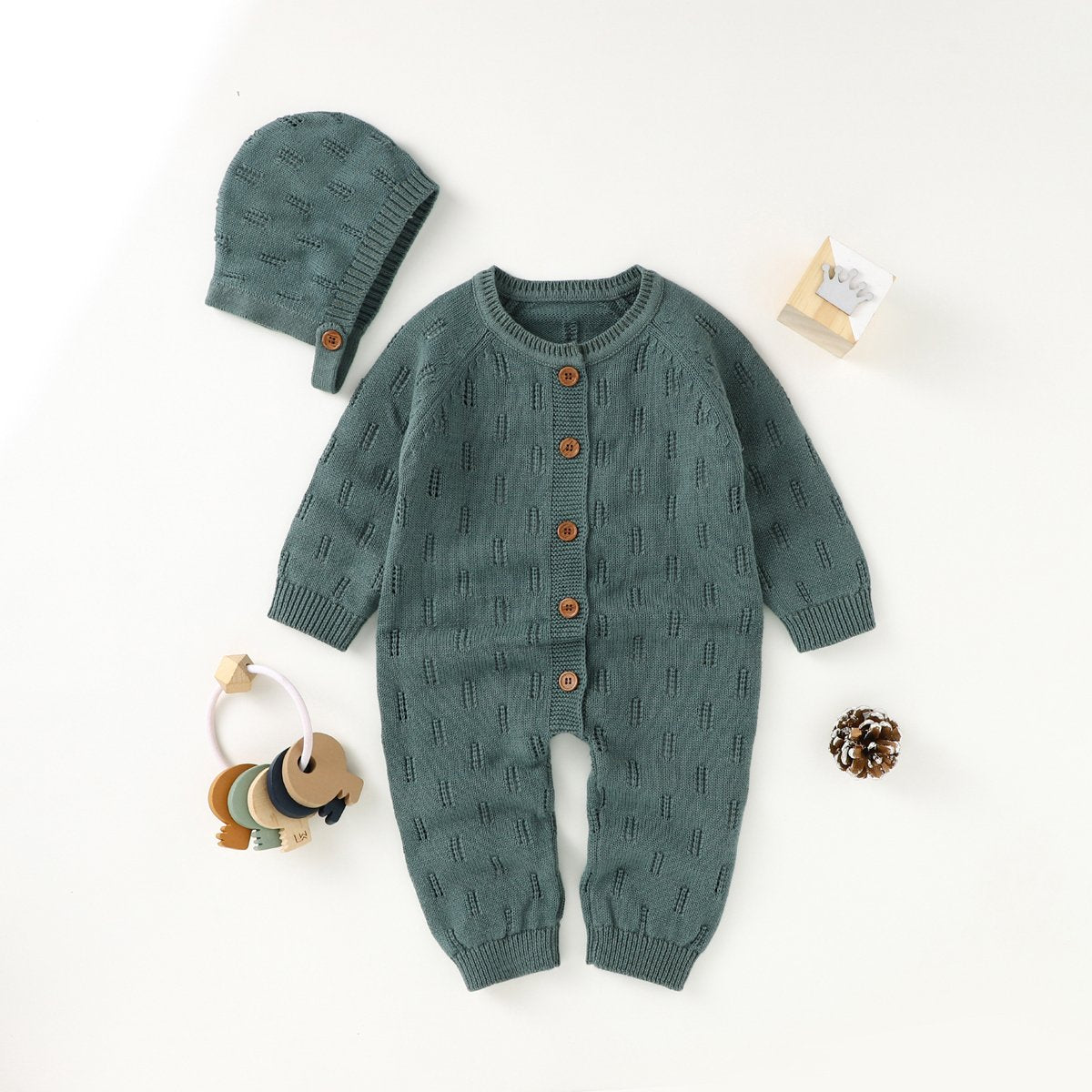 Baby Solid Color Hollow One-Piece Romper + Hat Set Baby Clothes Wholesale