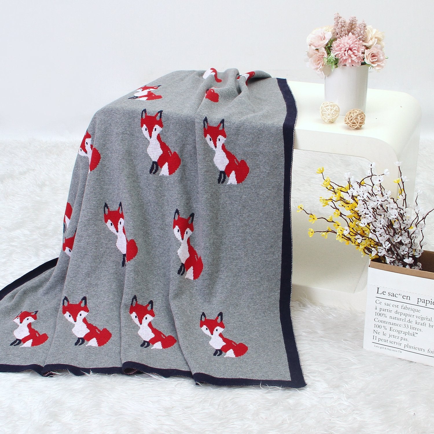 Baby Spring And Autumn Blanket Cartoon Fox Knitted Blanket Baby Holding Blanket Baby Wholesale Clothing