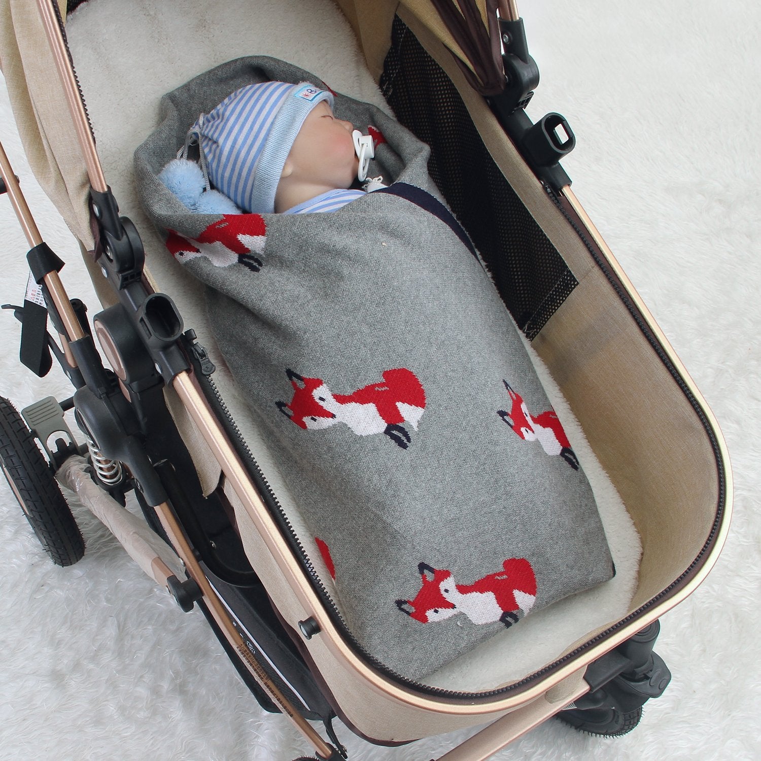 Baby Spring And Autumn Blanket Cartoon Fox Knitted Blanket Baby Holding Blanket Baby Wholesale Clothing