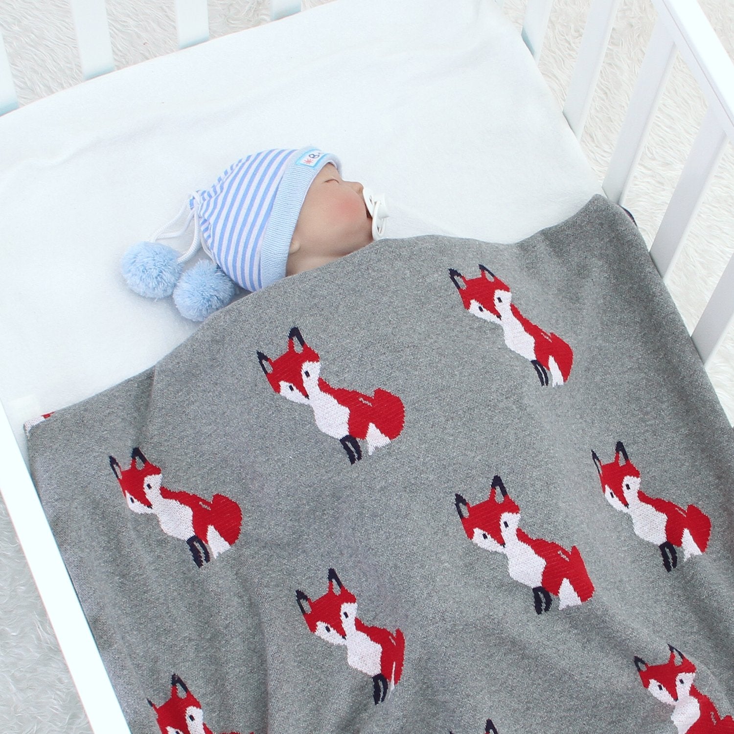 Baby Spring And Autumn Blanket Cartoon Fox Knitted Blanket Baby Holding Blanket Baby Wholesale Clothing