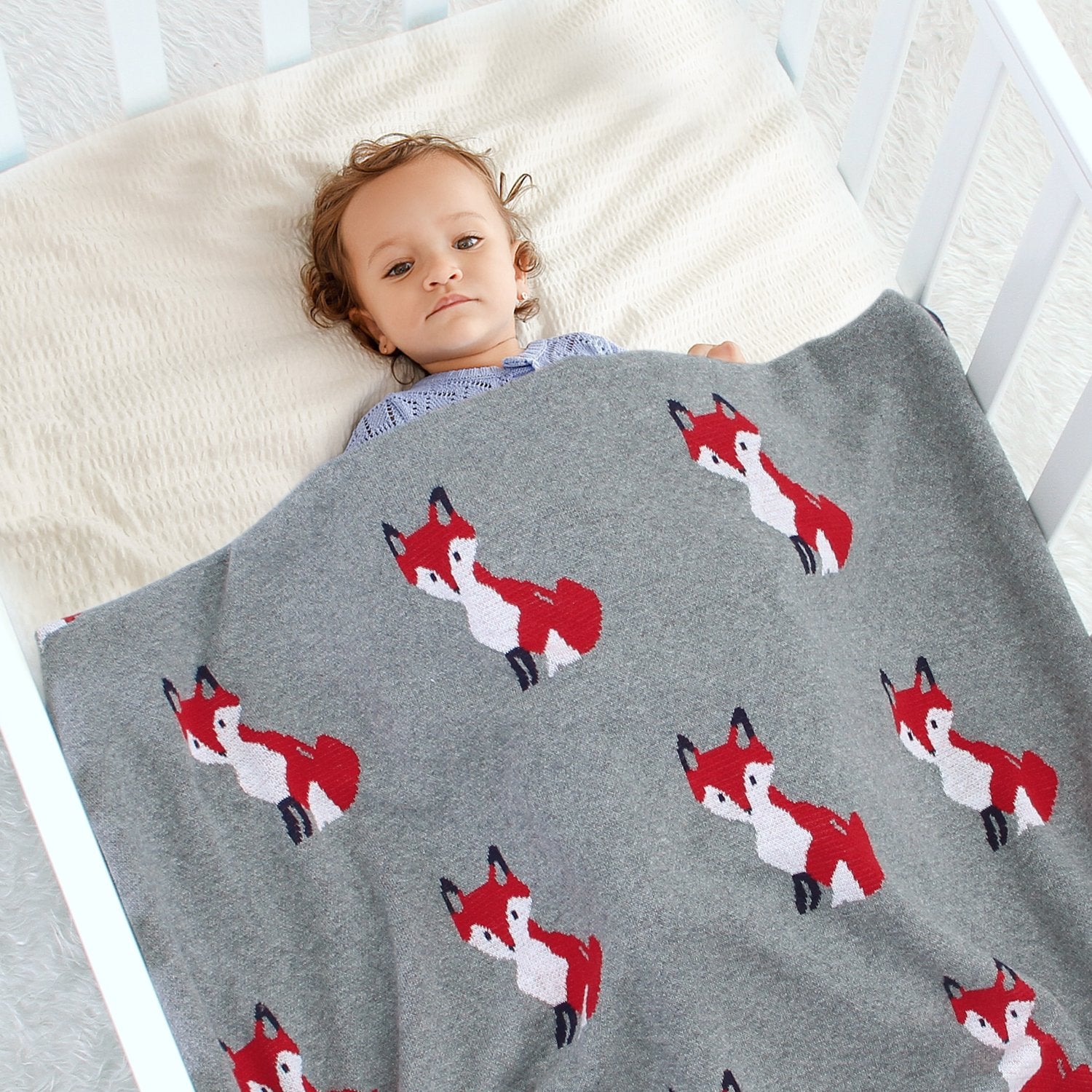 Baby Spring And Autumn Blanket Cartoon Fox Knitted Blanket Baby Holding Blanket Baby Wholesale Clothing