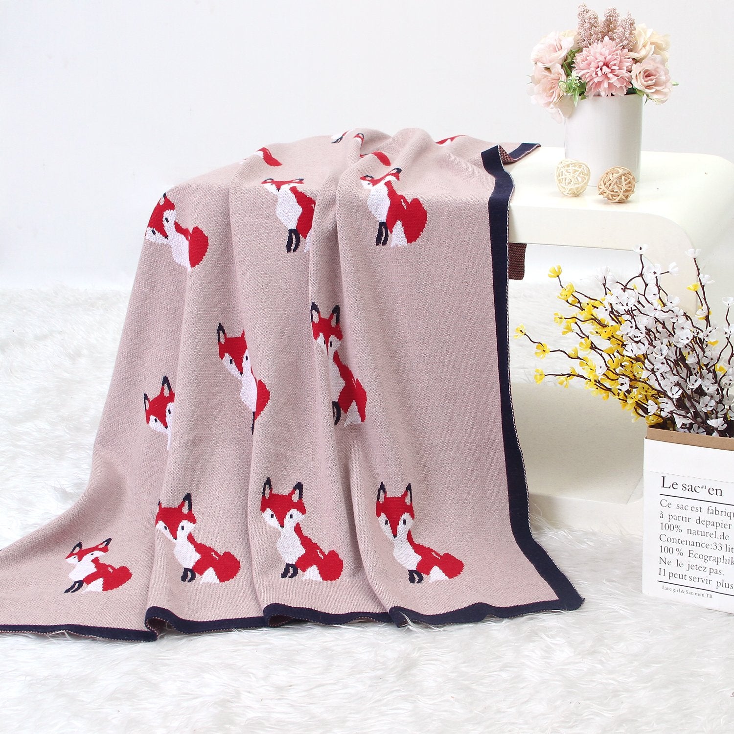 Baby Spring And Autumn Blanket Cartoon Fox Knitted Blanket Baby Holding Blanket Baby Wholesale Clothing