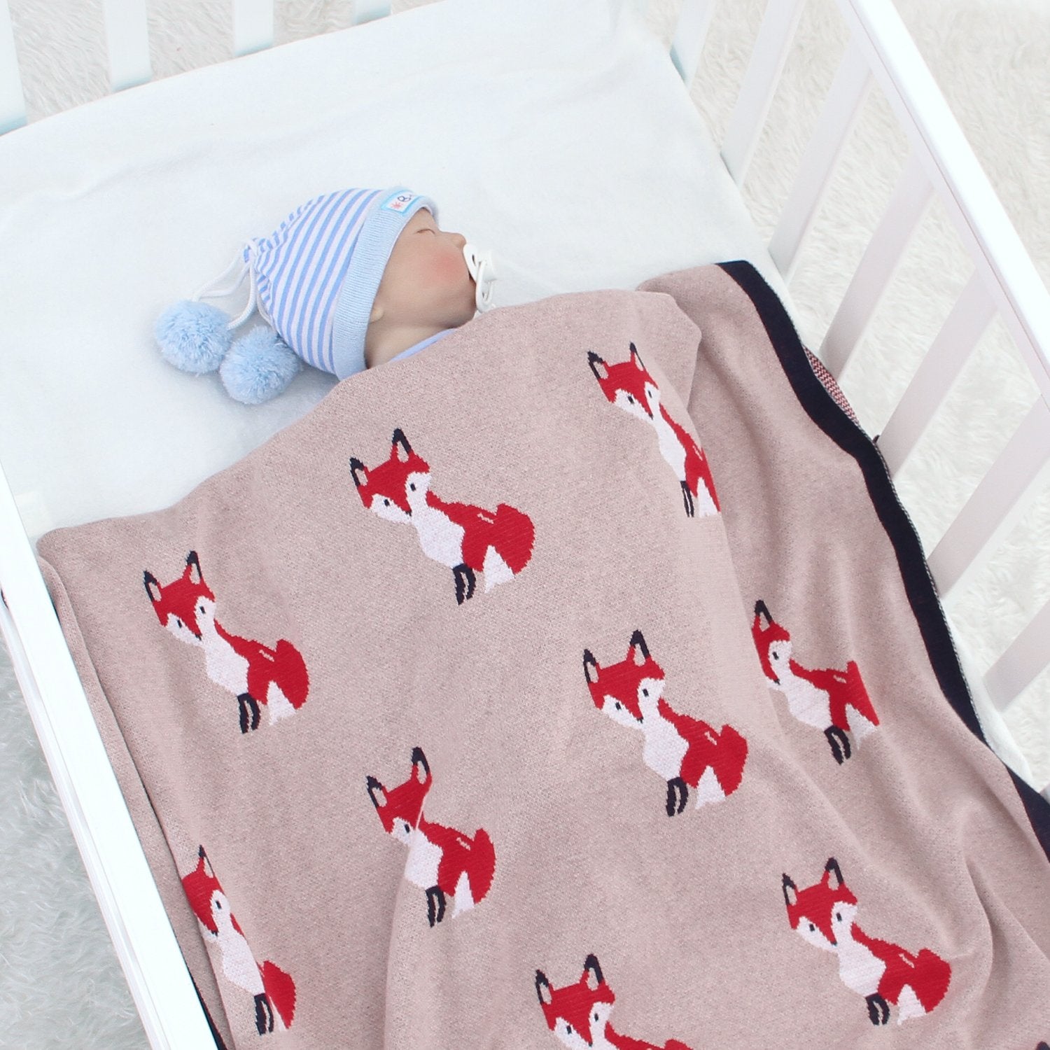 Baby Spring And Autumn Blanket Cartoon Fox Knitted Blanket Baby Holding Blanket Baby Wholesale Clothing