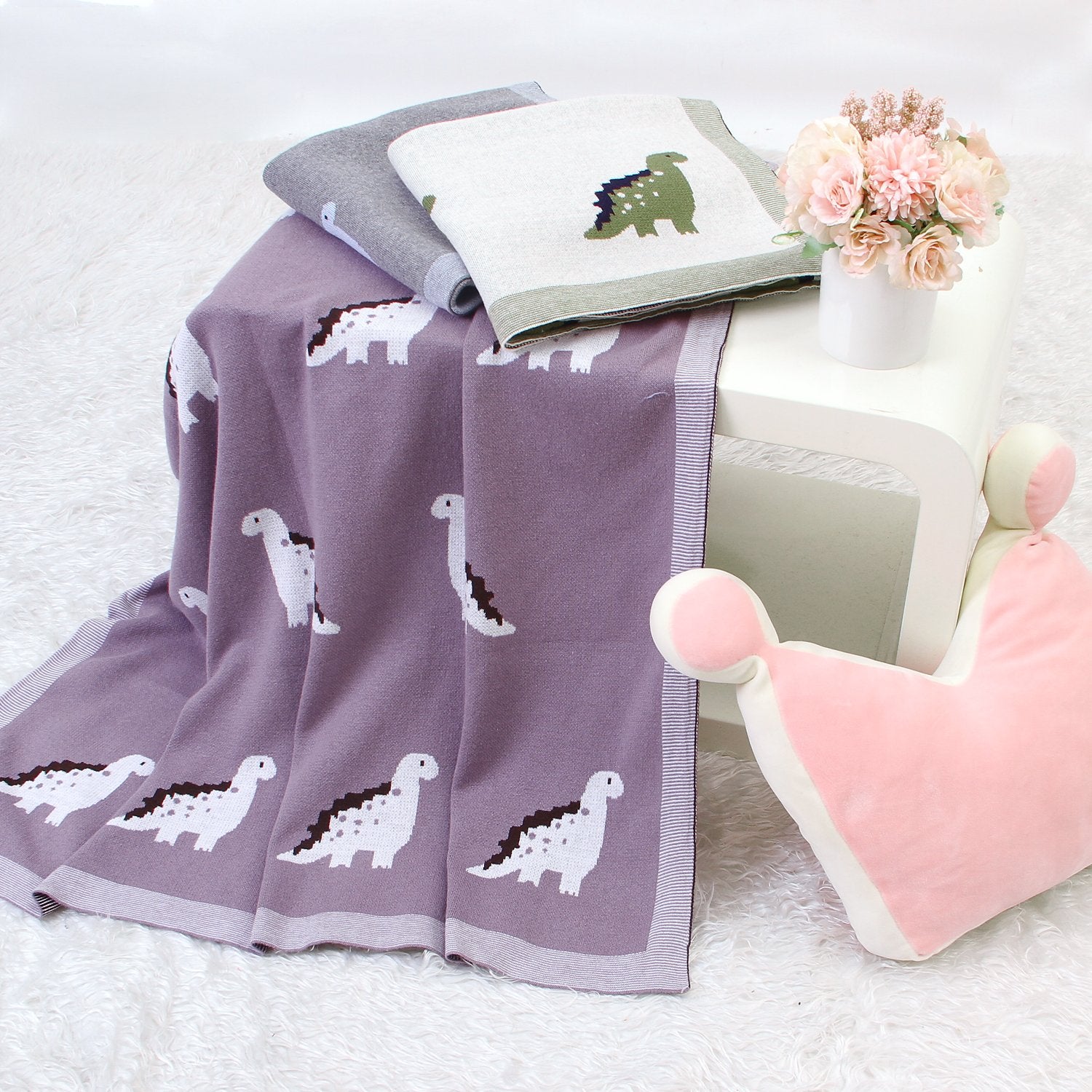 Baby Spring And Autumn Blanket Cartoon Little Dinosaur Knitted Baby Blanket Wholesale Baby Clothes