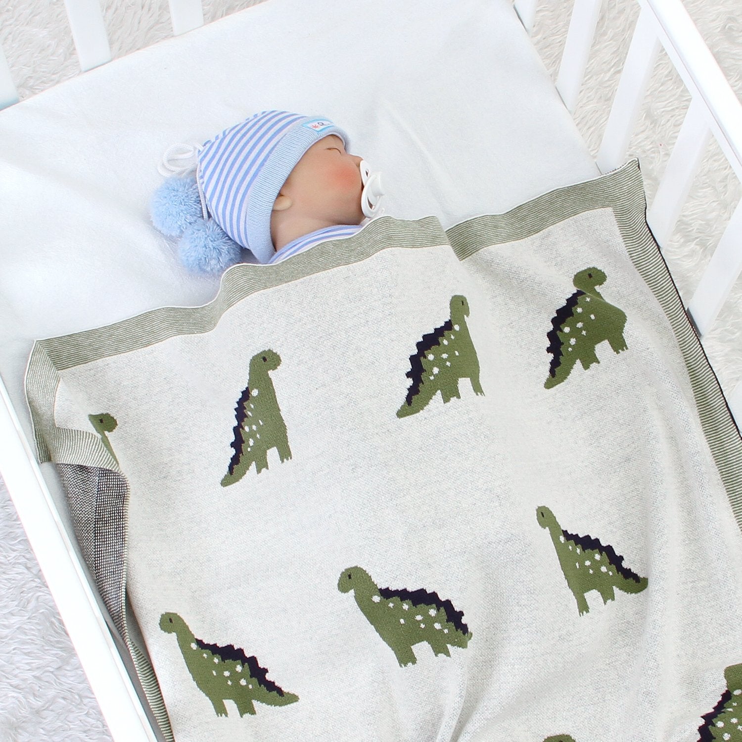 Baby Spring And Autumn Blanket Cartoon Little Dinosaur Knitted Baby Blanket Wholesale Baby Clothes