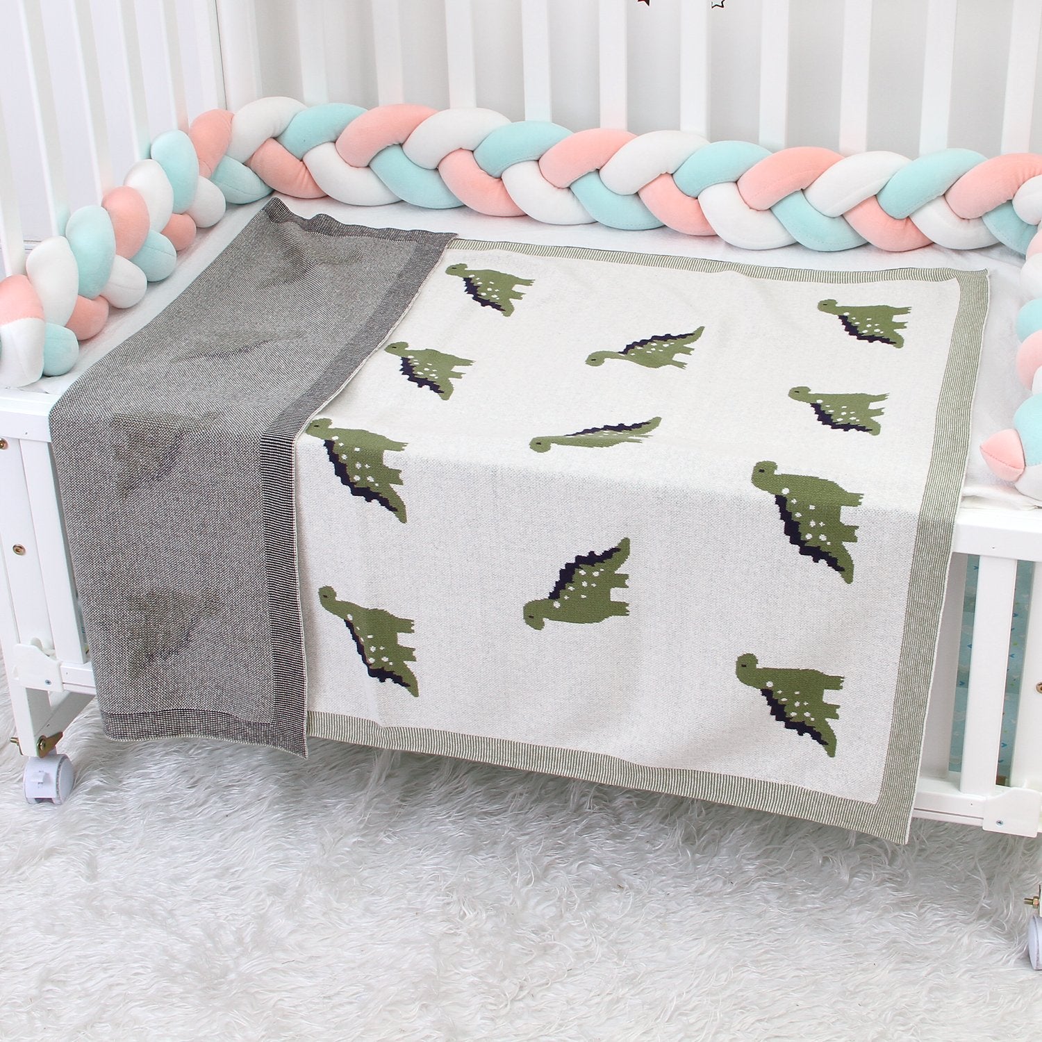 Baby Spring And Autumn Blanket Cartoon Little Dinosaur Knitted Baby Blanket Wholesale Baby Clothes