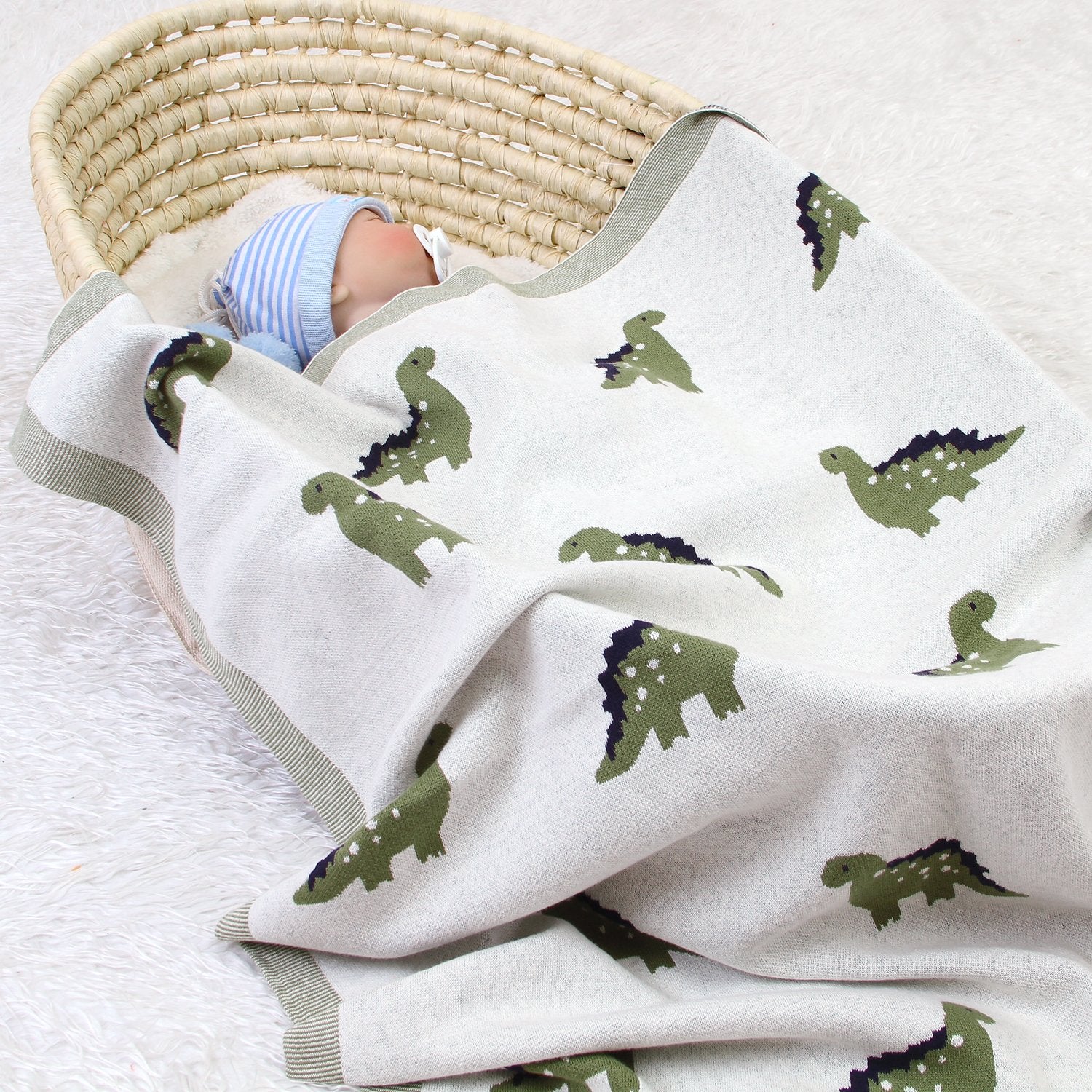 Baby Spring And Autumn Blanket Cartoon Little Dinosaur Knitted Baby Blanket Wholesale Baby Clothes