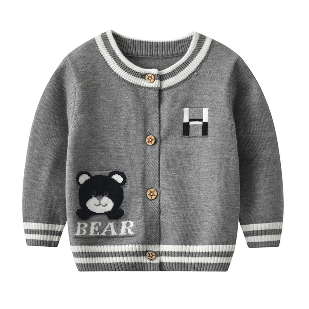 Boys Bear Long Sleeve Button Cardigan Sweater Jacket