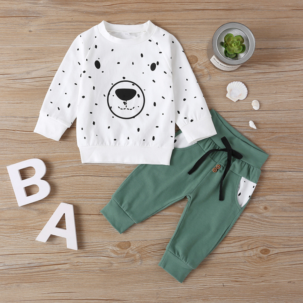 Baby Bear Printed Cute Long Sleeve Top & Striped Pants baby clothes wholesale distributors