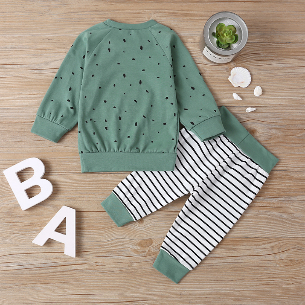 Baby Bear Printed Cute Long Sleeve Top & Striped Pants baby clothes wholesale distributors