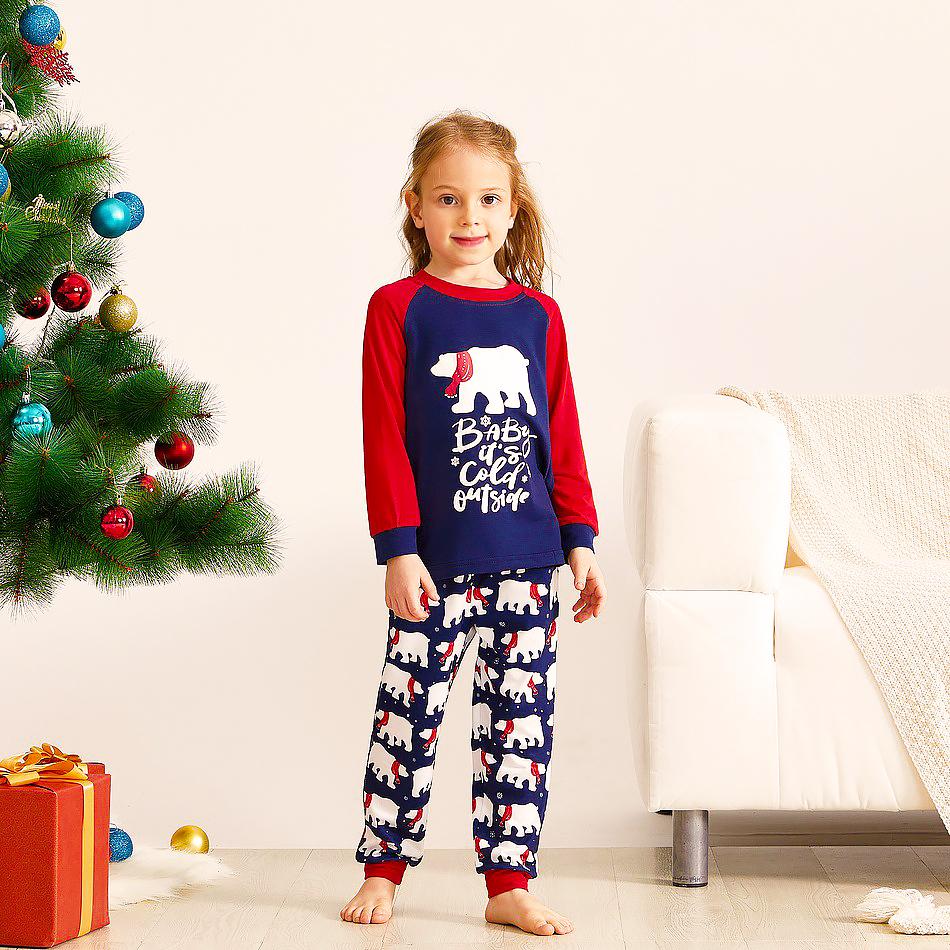 Parent-Child Bear Printed Long Sleeve Letter Top & Pants Mommy And Me Wholesale