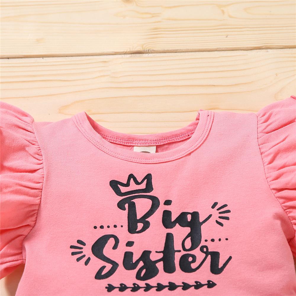 Girls Big Sister Letter Printed Flying Sleeve Top & Floral Shorts wholesale toddler clothing