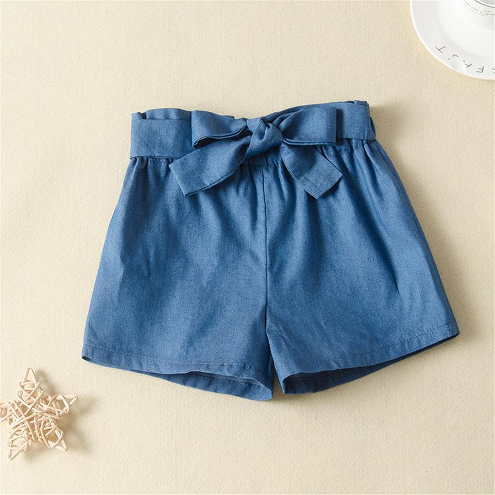 Girls Blue Bow Decor Solid Color Shorts Girls Clothing Wholesale