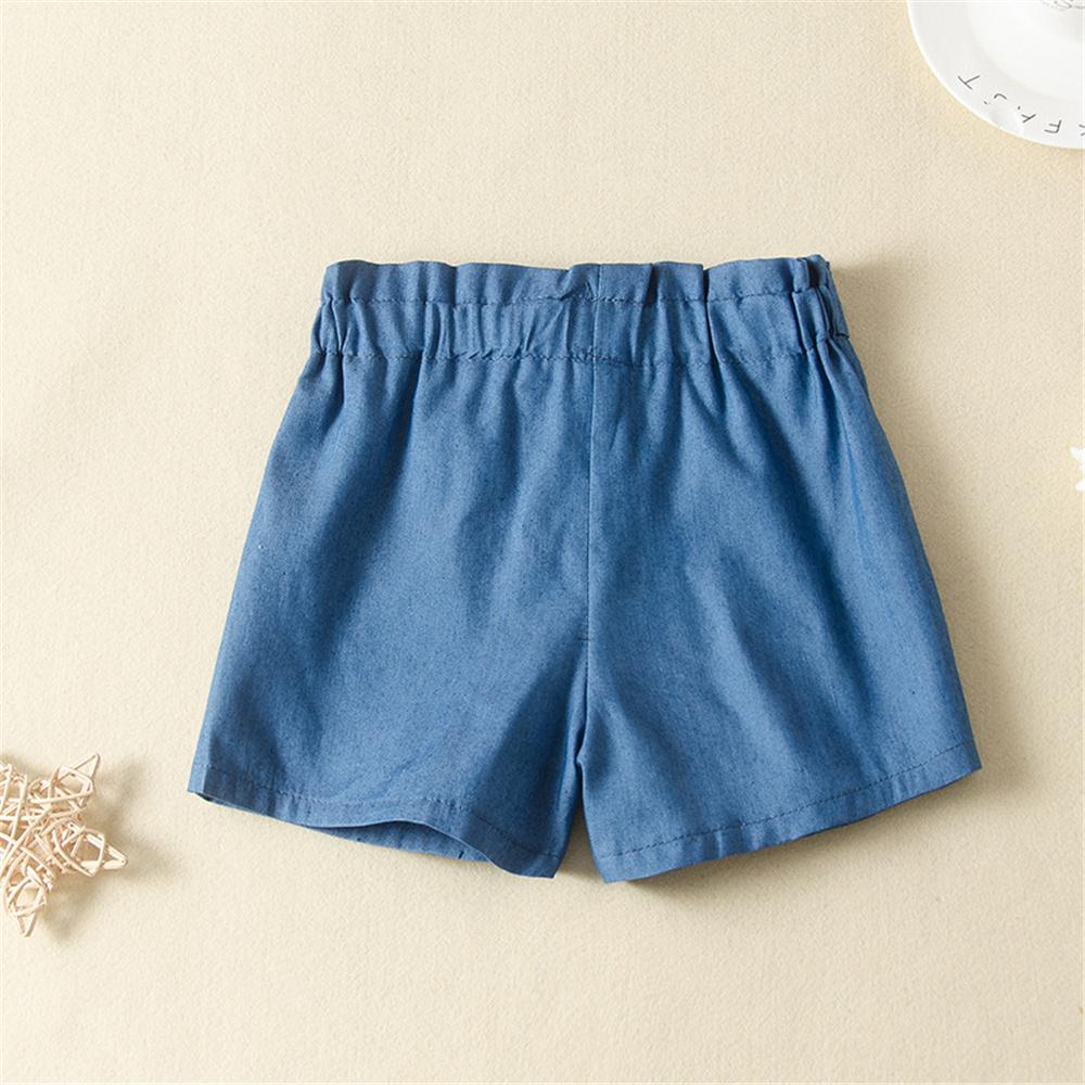 Girls Blue Bow Decor Solid Color Shorts Girls Clothing Wholesale