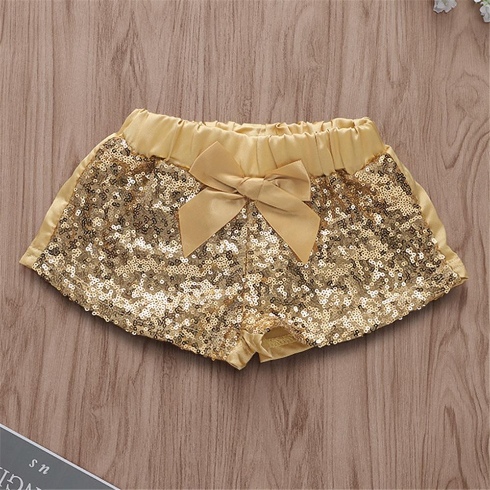 Girls Bow Decor Sequin Solid Color Shorts Wholesale Little Girl Boutique Clothing