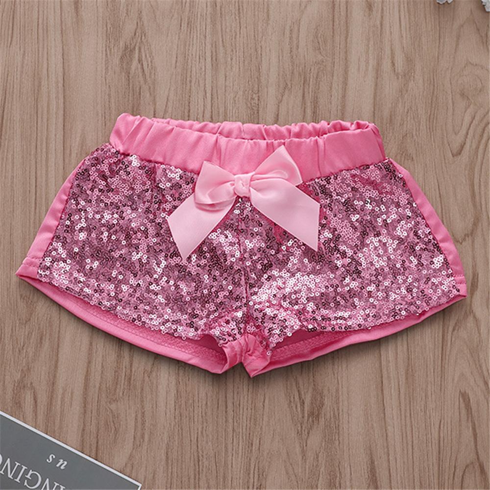 Girls Bow Decor Sequin Solid Color Shorts Wholesale Little Girl Boutique Clothing
