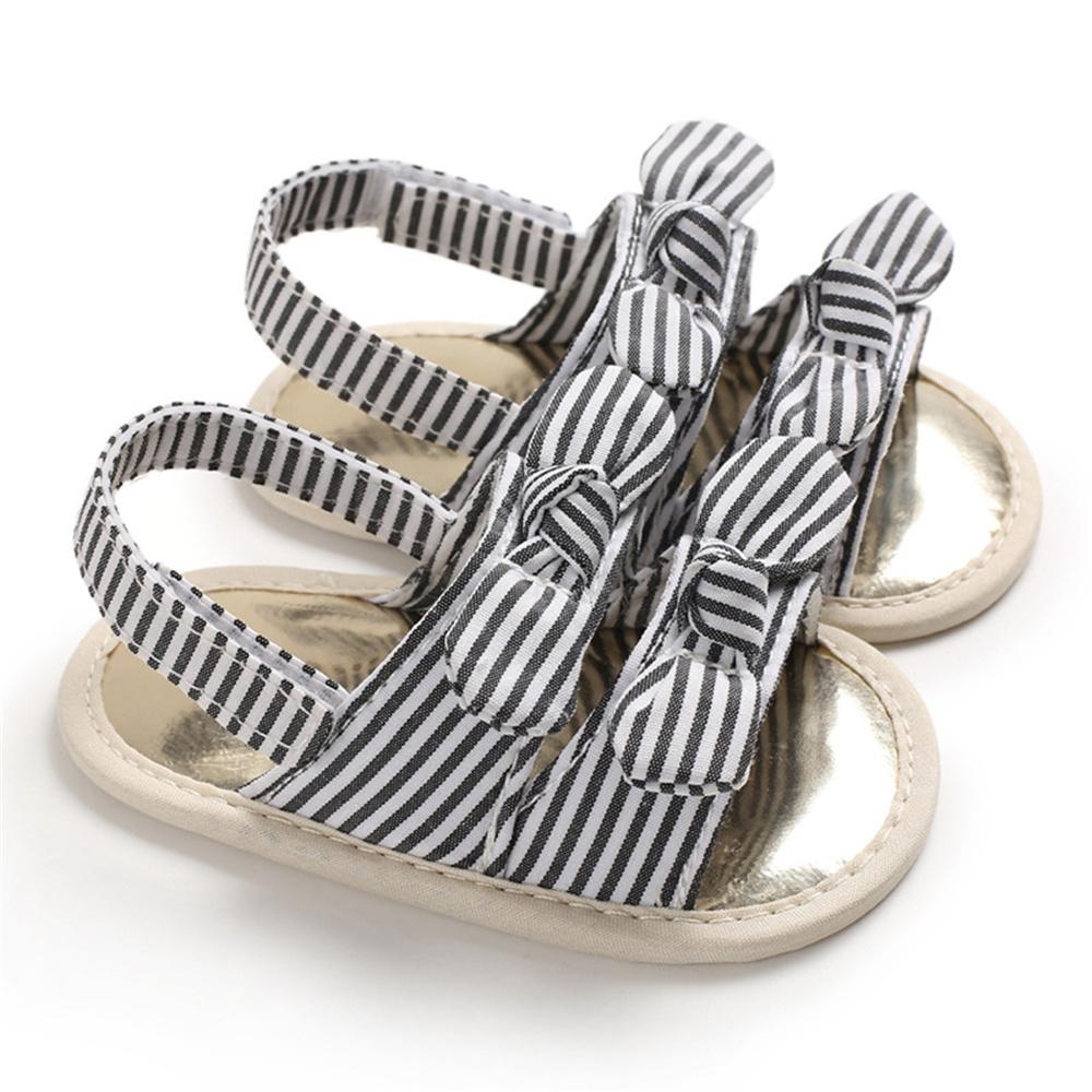 Baby Bow Decor Striped Magic Tape Sandals Children Wholesale Shoes