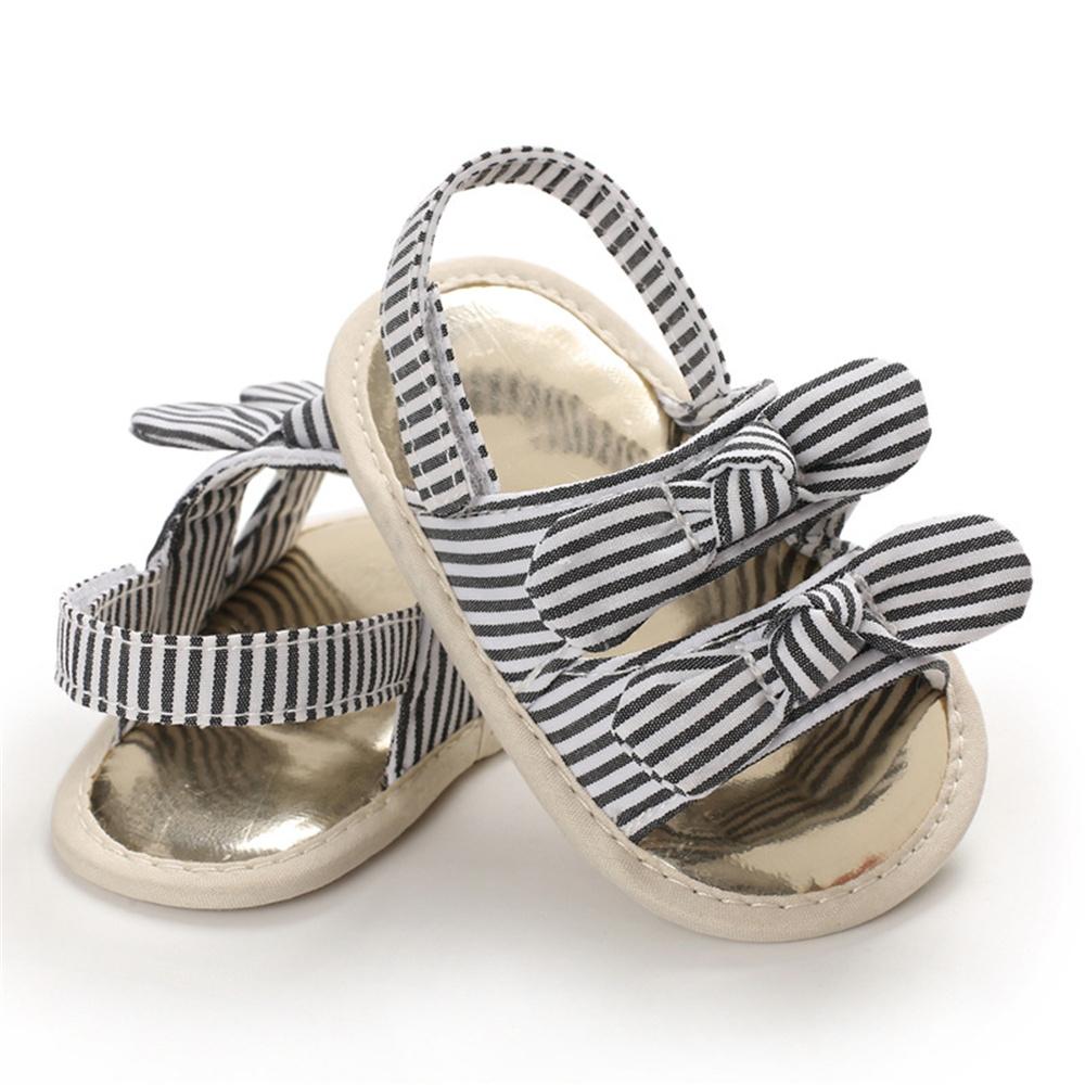 Baby Bow Decor Striped Magic Tape Sandals Children Wholesale Shoes