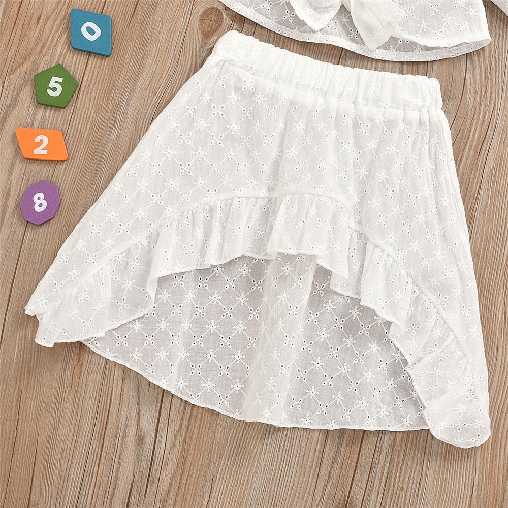 Girls Bow Hollow Out Solid Color Short Sleeve Top & Skirt wholesale kids boutique clothing