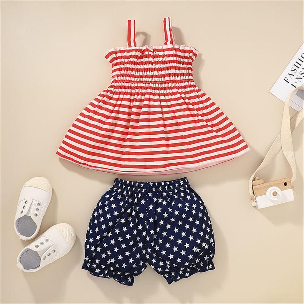 Baby Girls Bow Striped Star Sling Top & Shorts Wholesale Baby Clothes