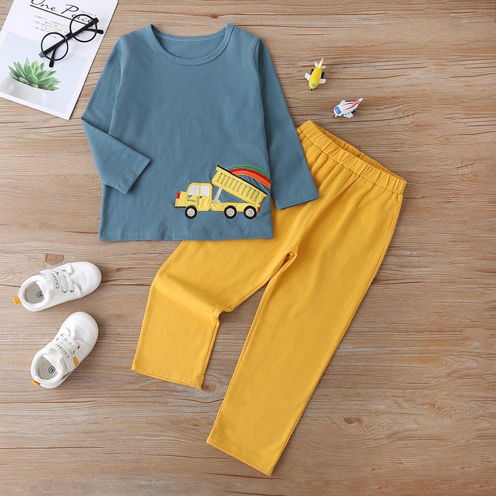 Boy'S Autumn Suit Korean Children'S Long-Sleeved Printed Car Sweater Casual Trousers Boy Clothes Wholesale