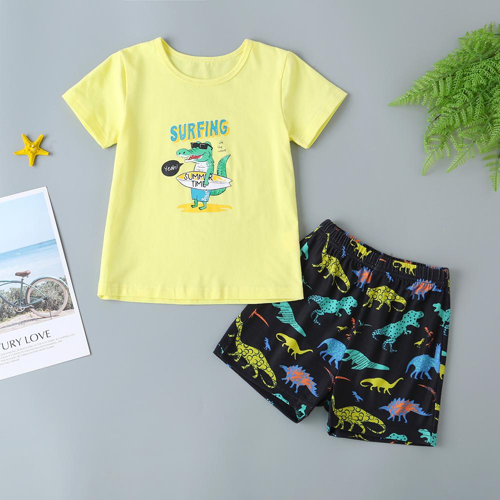 Boy'S Summer Dinosaur Print Short-Sleeved Suit Baby Children'S Boy Tide Two-Piece Baby Boys Clothing Wholesale