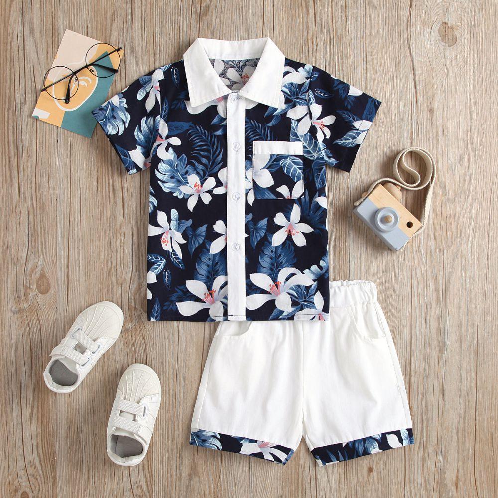 Boy's Black Floral Suit Short-sleeved Summer Boy Clothes Wholesale