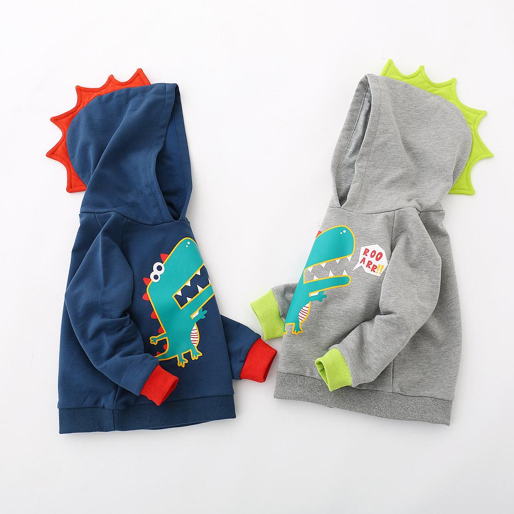 Boys Cartoon Little Dinosaur Printed Top Hoodie Sweater Jacket Baby Clothes Wholesale