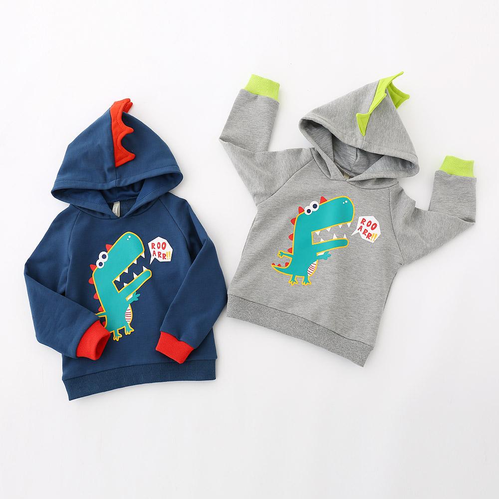 Boys Cartoon Little Dinosaur Printed Top Hoodie Sweater Jacket Baby Clothes Wholesale