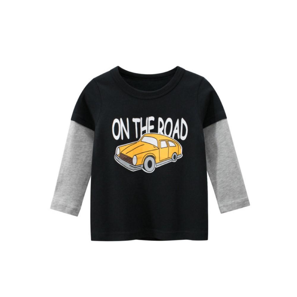 Boys On The Road Car Pattern Splicing Color Long Sleeves Shirt Boy Clothes Wholesale