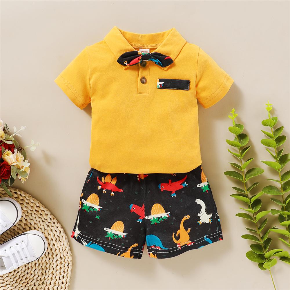 Boys Short Sleeve Animal Floral Printed Lapel Top & Shorts wholesale kids boutique clothing