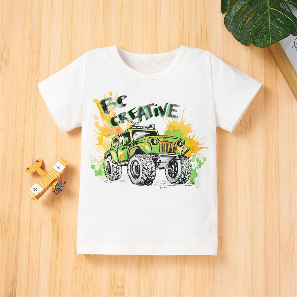 Boys Short Sleeve Cartoon Camouflage Letter Top & Shorts kids wholesale clothes