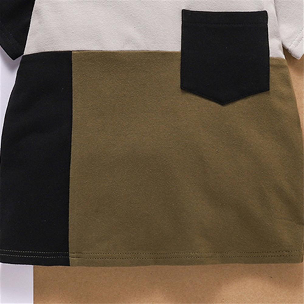 Boys Short Sleeve Color Contrast Top & Shorts trendy kids wholesale clothing