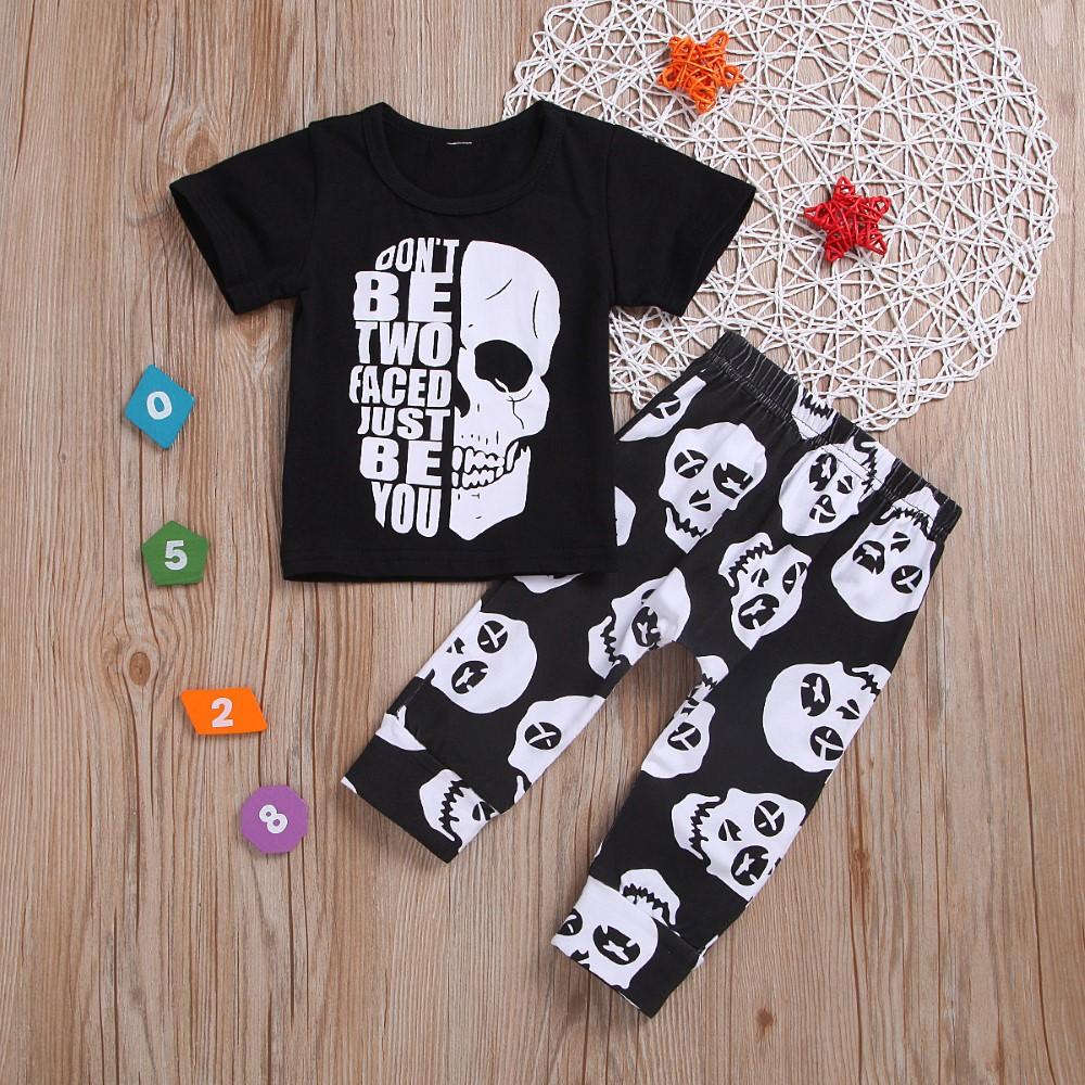 Boys Skull Pattern Letter Printed Top & Pants Boys Casual Suits