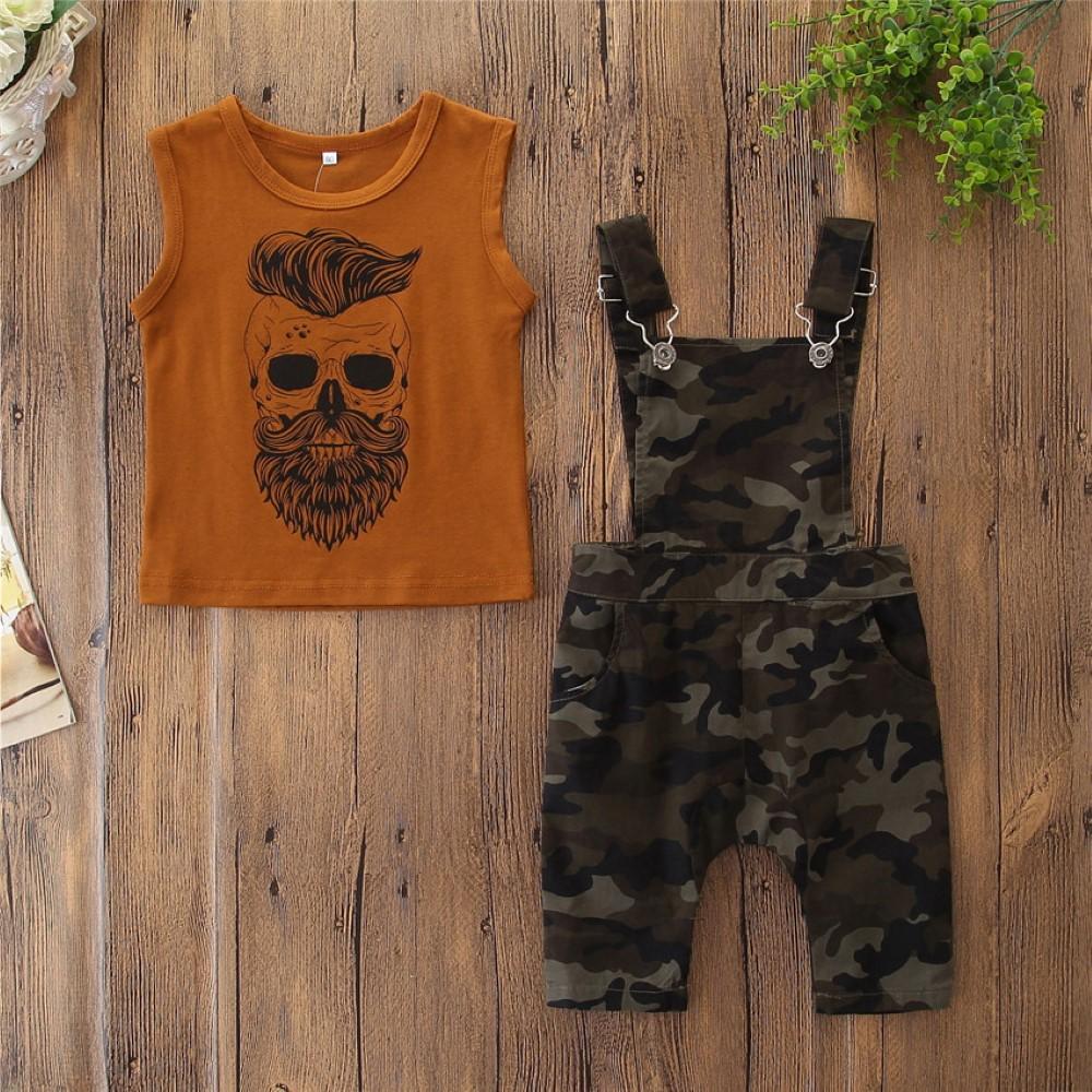 Boys Skull Pattern Vest Camouflage Overalls Suits Little Boy Boutique Wholesale