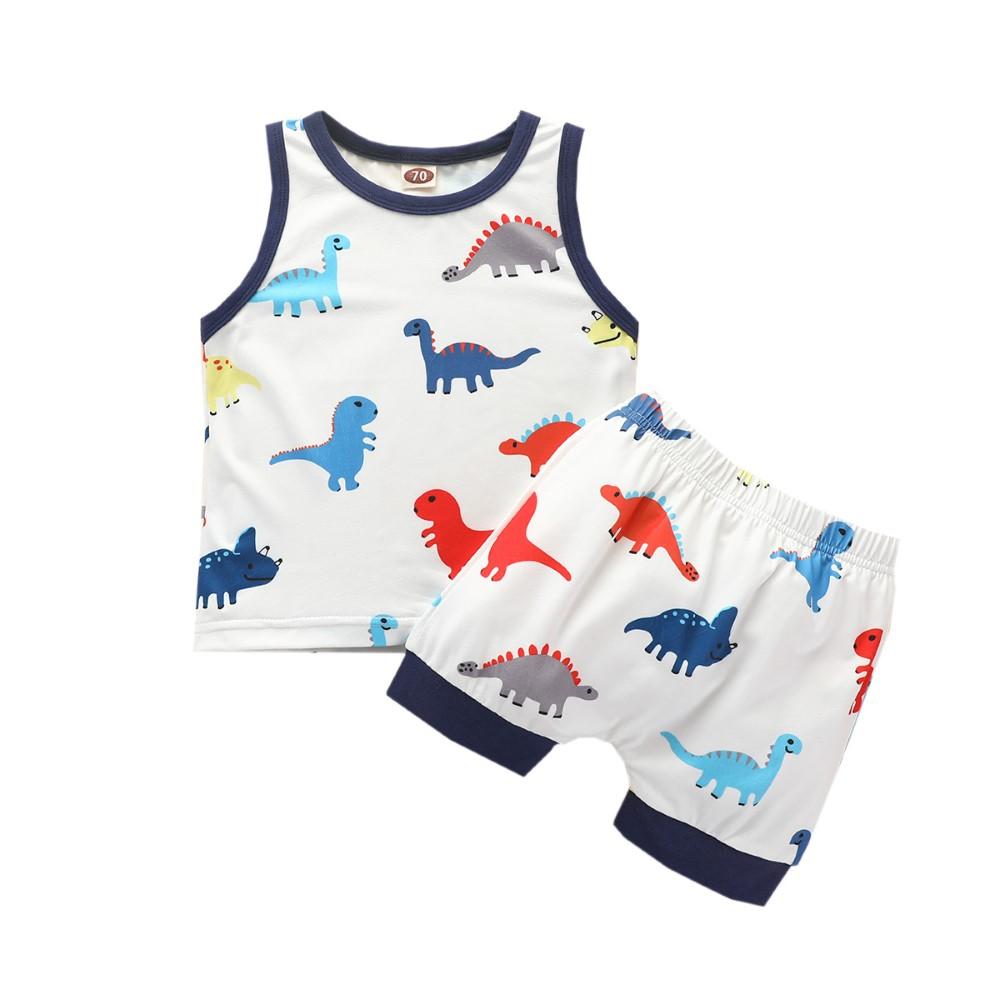 Boys Summer Baby Boy Cartoon Dinosaur Print Short Sleeve Vest & Shorts Baby Clothes Wholesale Bulk