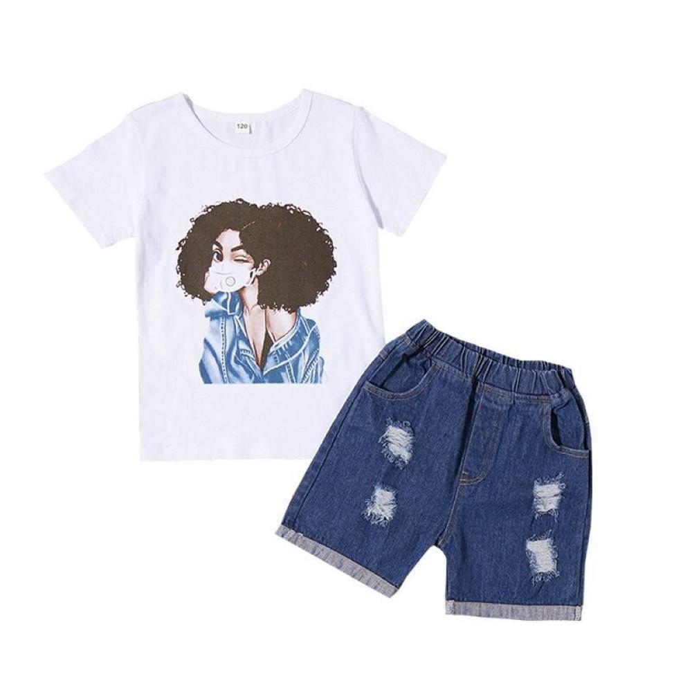 Boys Summer Boys And Girls Printed Round Neck Short Sleeve T-Shirt & Jeans Boy Clothing Wholesale