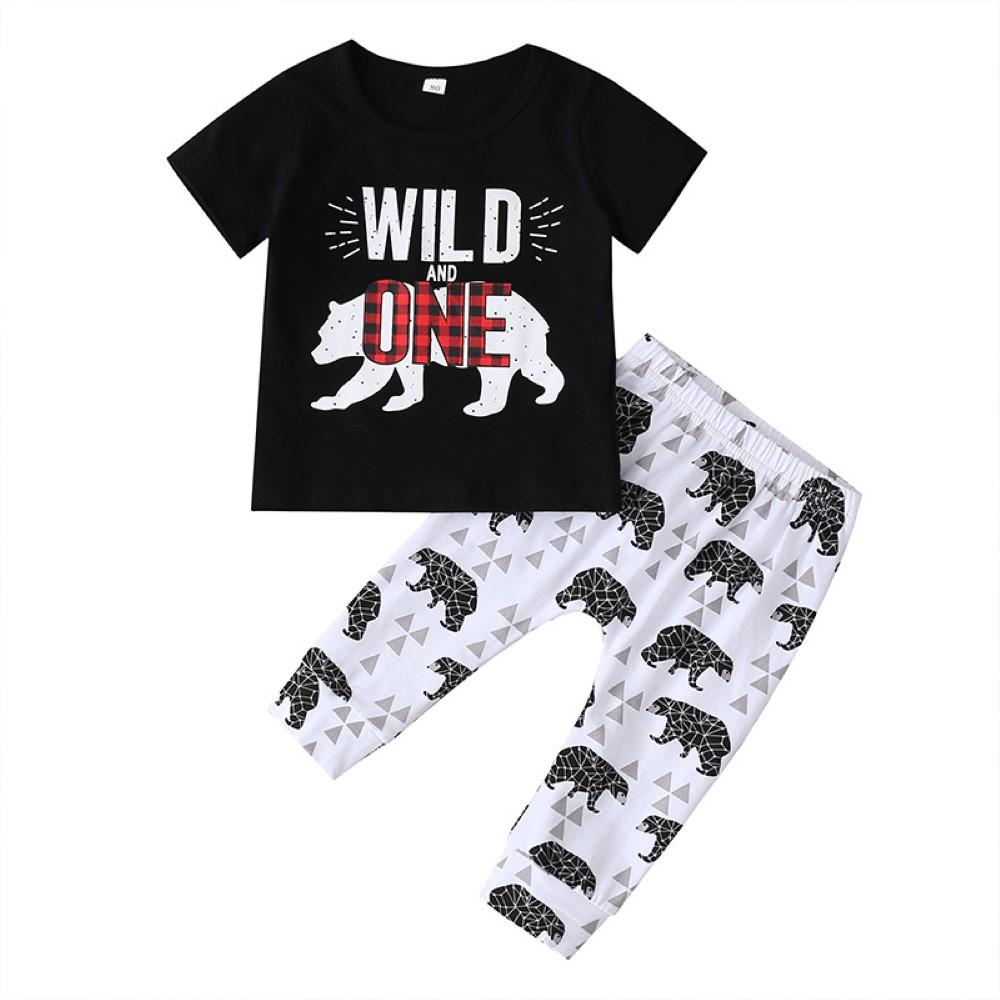 Boys Summer Boys' Animal Letters Printed Round Neck Short Sleeve T-Shirt & Pants Boy Clothes Wholesale