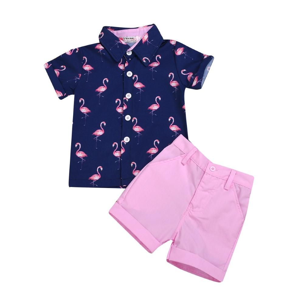Boys Summer Boys' Animal Print Lapel Shirt & Shorts Boy Summer Outfits