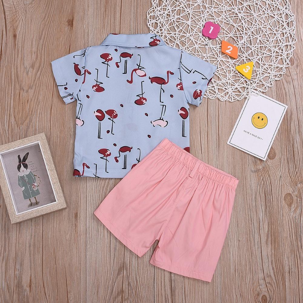 Boys Summer Boys' Animal Print Short Sleeve Shirt & Pink Shorts Wholesale Boys Clothing Suppliers