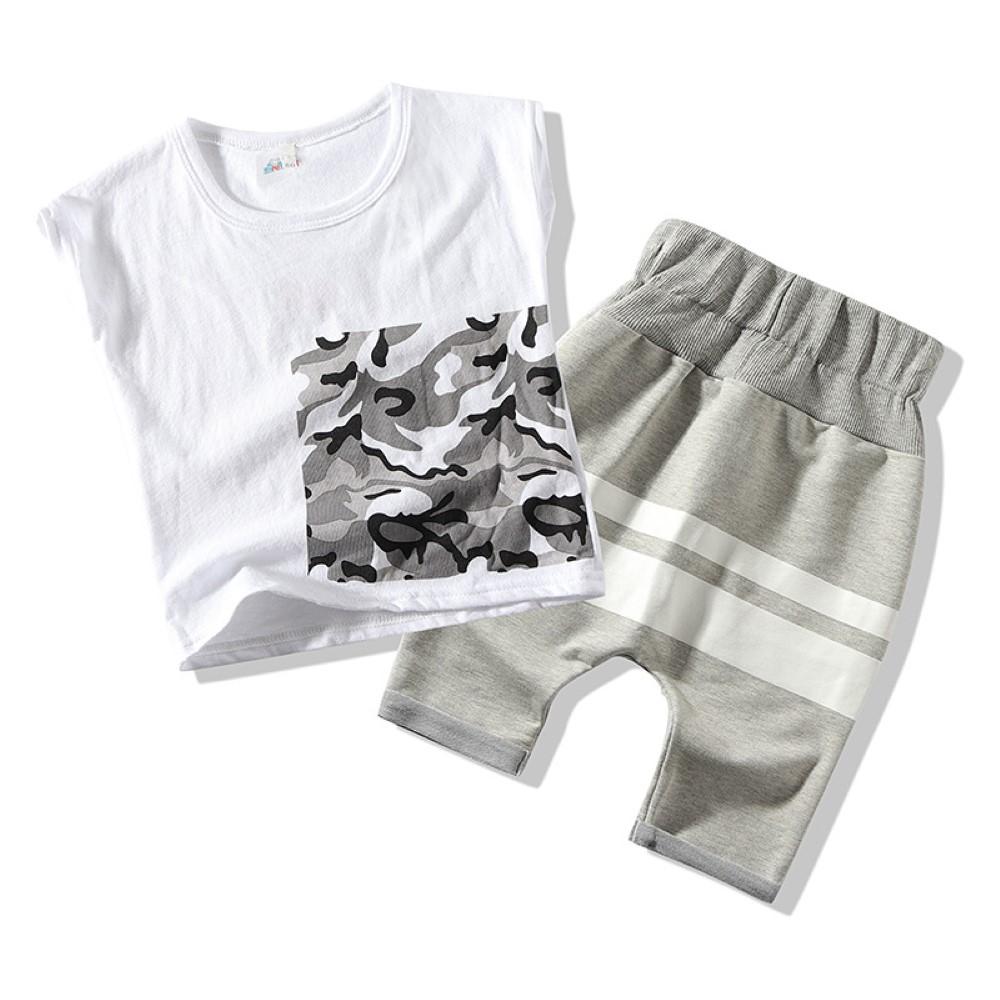 Boys Summer Boys' Black And White Camouflage Short Sleeve T-Shirt & Harem Pants Kids Clothing Suppliers